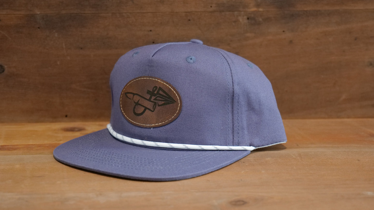 Navy Rope Hat Dark Brown Oval Leather Patch