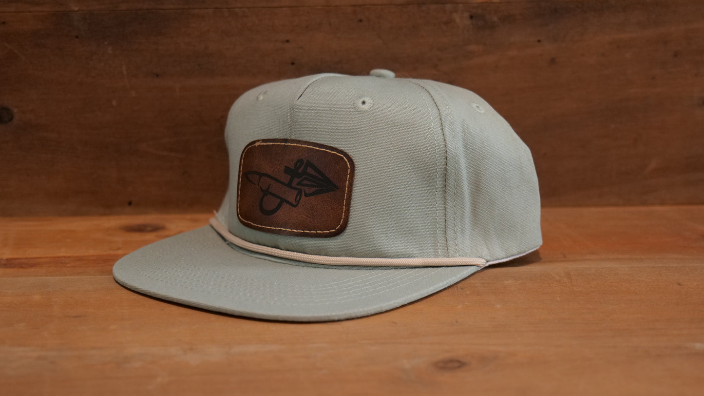 Green Rope Hat Dark Brown Leather Patch