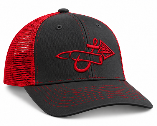 Charcoal & Red - Embroidered
