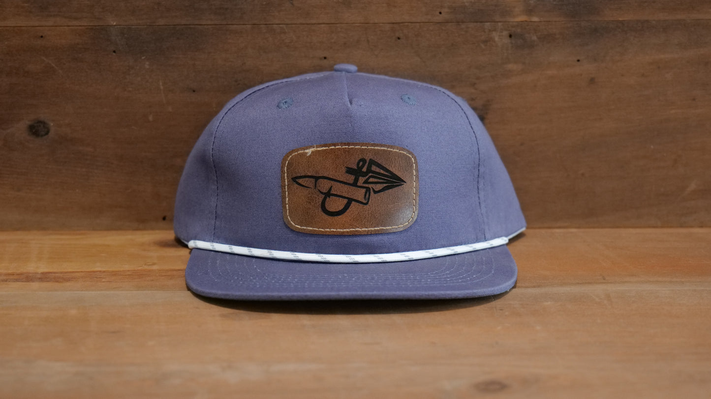 Navy Rope Hat Dark Brown Leather Patch
