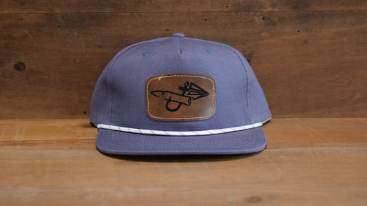Navy Rope Hat Dark Brown Leather Patch