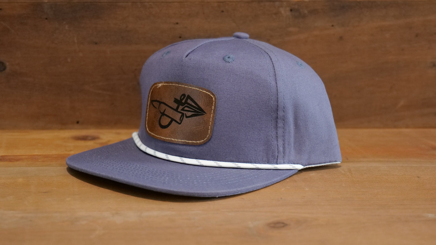 Navy Rope Hat Dark Brown Leather Patch