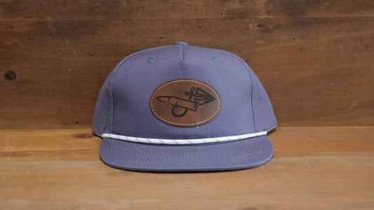 Navy Rope Hat Dark Brown Oval Leather Patch