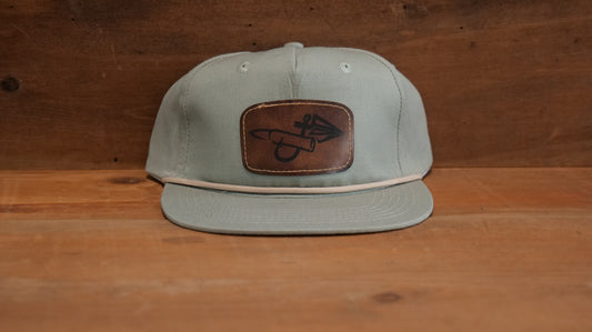 Green Rope Hat Dark Brown Leather Patch